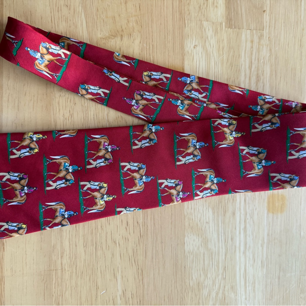 Lilo Collectors Red Equestrian Tie Silk Handmade Racing Jockey Kentucky Derby